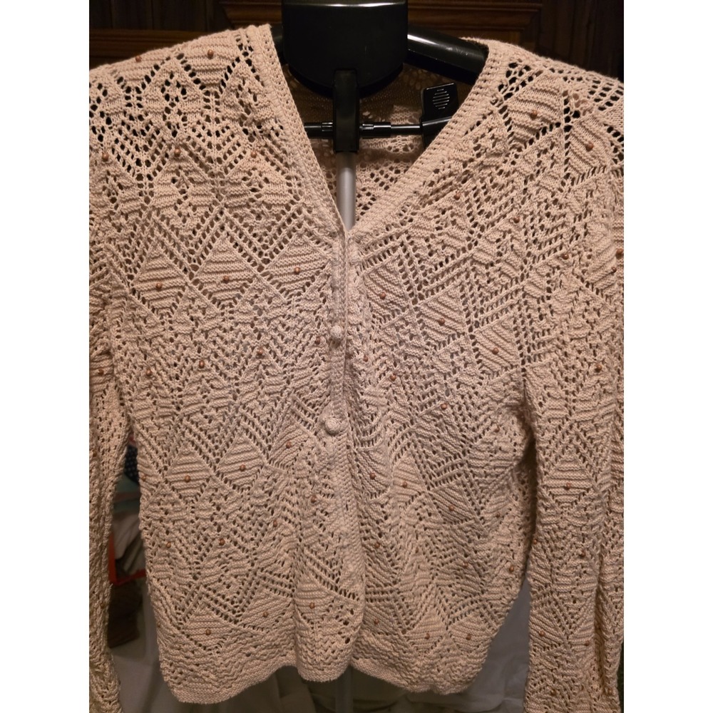 Unbranded Crochet Sweater With‎ Wooded Beads Throughout.  Classy, 20-22" PTP 23"